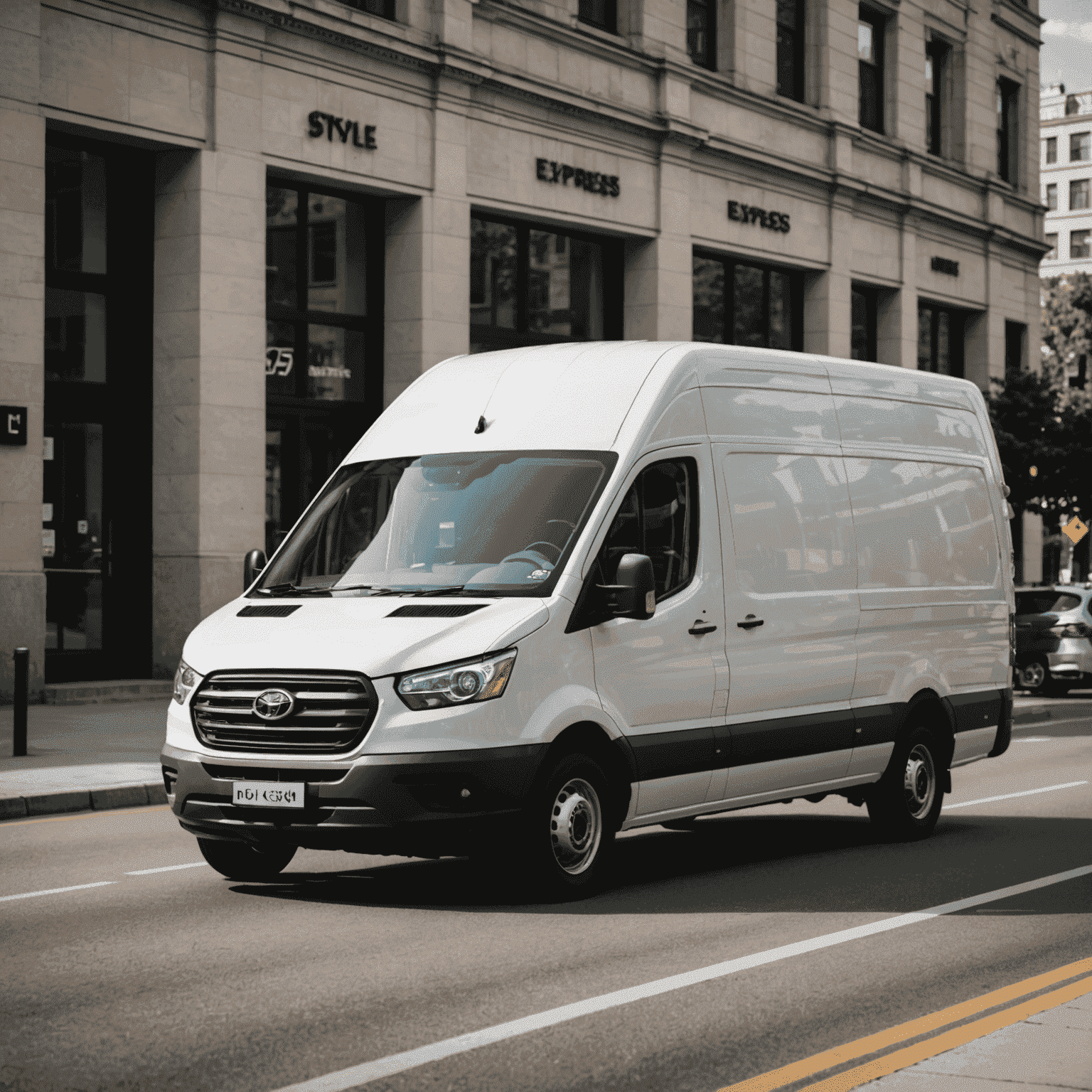 A sleek delivery van speeding on a highway, showcasing the speed and efficiency of our express delivery service