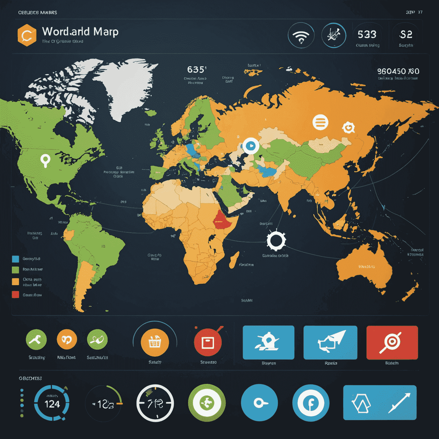 A modern dashboard showing a world map with multiple package icons in transit, representing our advanced global tracking system